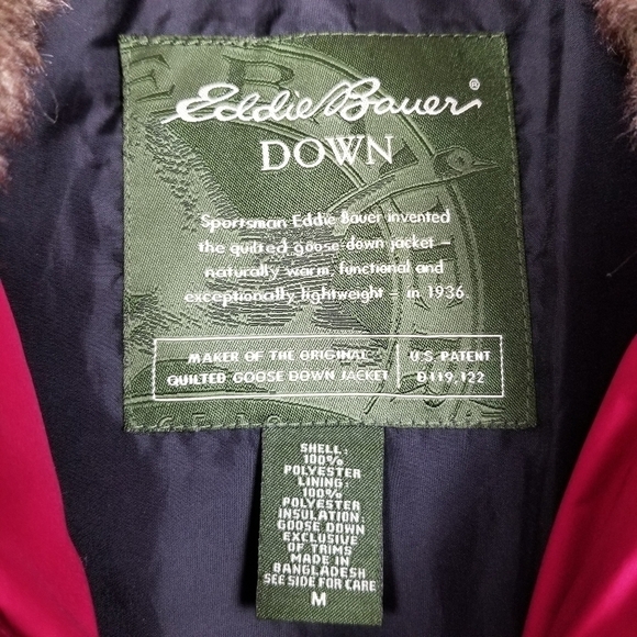Eddie Bauer Quilted Goose Down Puffer Jacket Faux Fur Collar Pink Women's Medium - Picture 3 of 12